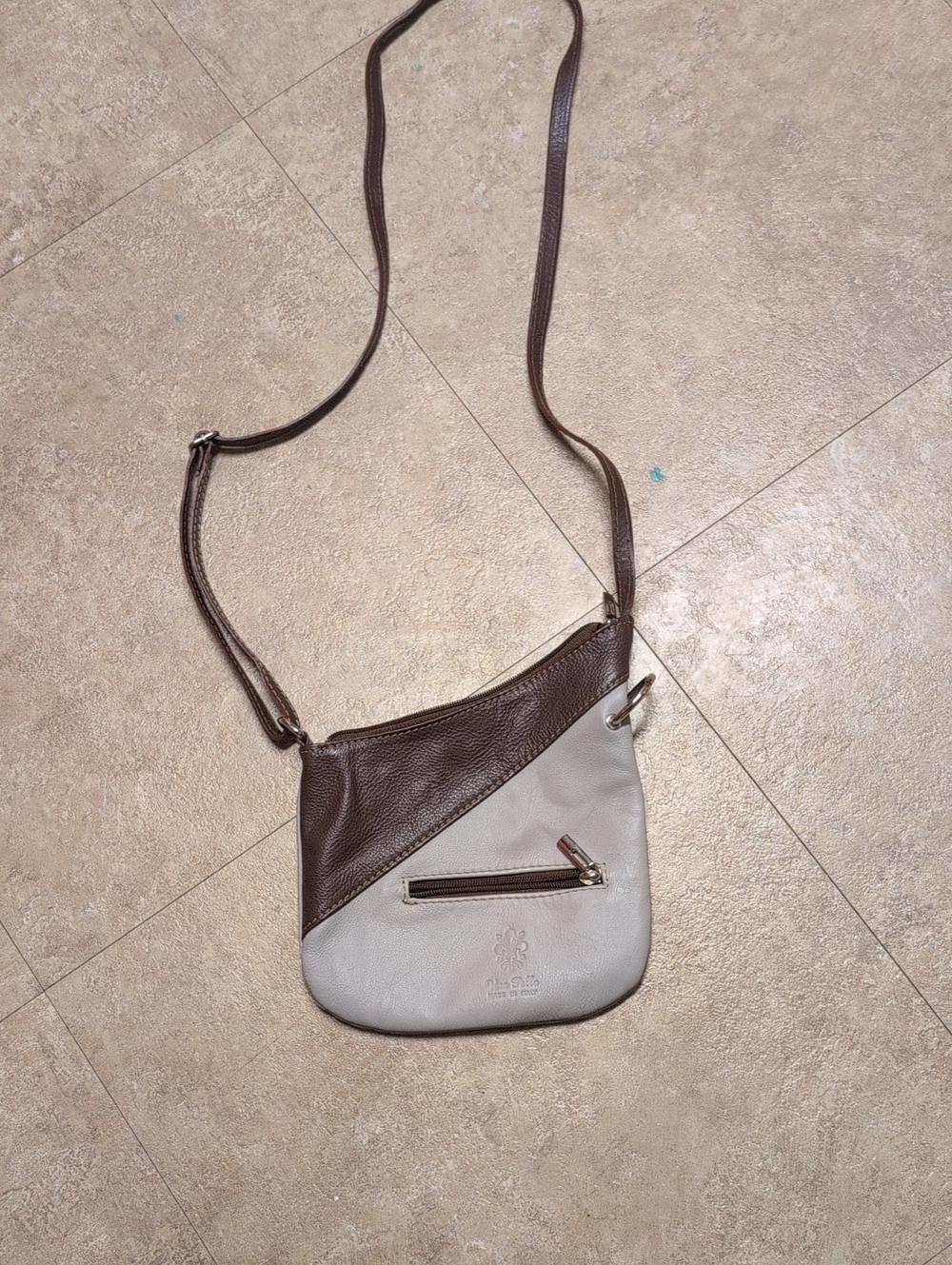 Vera Pelle Minine Leather Two-Tone Brown & Cream Crossbody Shoulder Bag